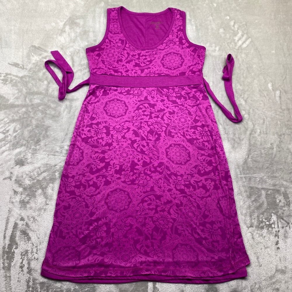 Eddie Bauer Floral Print Sleeveless Dress Women's Medium Purple Tie Waist A-Line